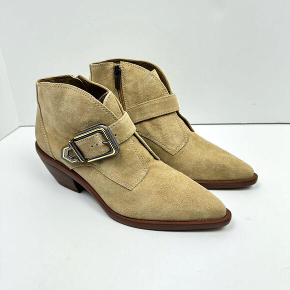 NEW Vince Camuto Ashena Tan Suede Leather Buckle Zip Up Bootie Ankle Boots - Picture 8 of 14